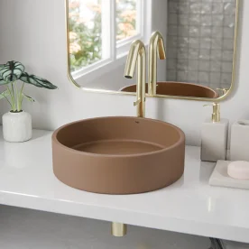 Produto Cuba de Banheiro Concreto Apoio Redonda 39 cm (Oso Ocre)