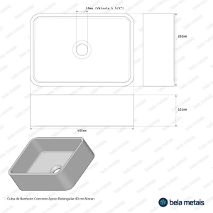 Cuba de Banheiro Concreto Apoio Retangular 40 cm (Moran Granilite Opala)