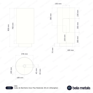 Cuba de Banheiro Inox Piso Redonda 38 cm (Shanghai Ouro Fosca)