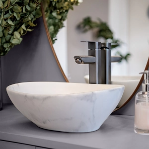 Cuba de Banheiro Lou&ccedil;a Apoio Oval 41 cm (Bari M&aacute;rmore Calacata)
