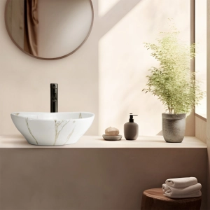 Cuba de Banheiro Lou&ccedil;a Apoio Oval 41 cm (Bari M&aacute;rmore Carrara)