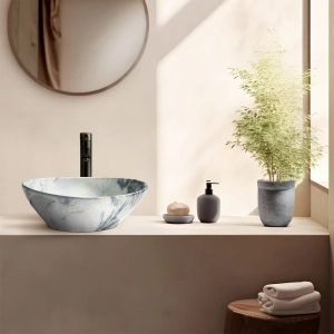 Cuba de Banheiro Lou&ccedil;a Apoio Oval 41 cm (Bari M&aacute;rmore Milano)