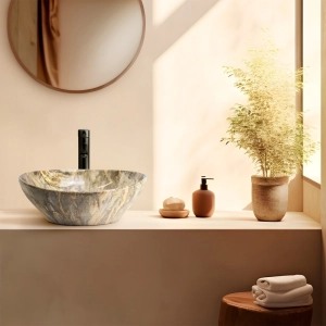 Cuba de Banheiro Lou&ccedil;a Apoio Oval 41 cm (Bari M&aacute;rmore &Ocirc;nix Marrom)