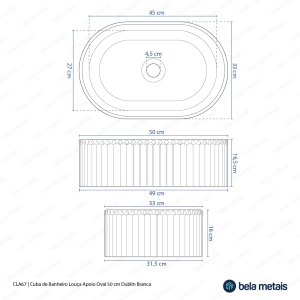 Cuba de Banheiro Lou&ccedil;a Apoio Oval 50 cm (Dublin Branca)