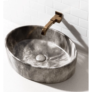 Cuba de Banheiro Lou&ccedil;a Apoio Oval 50 cm (Spezia M&aacute;rmore Grigio)