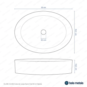 Cuba de Banheiro Lou&ccedil;a Apoio Oval 50 cm (Spezia M&aacute;rmore Grigio)