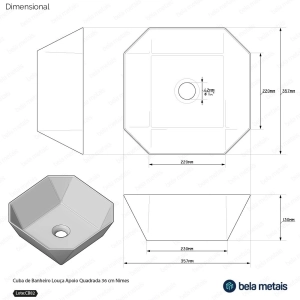 Cuba de Banheiro Lou&ccedil;a Apoio Quadrada 36 cm (Nimes Cinza)