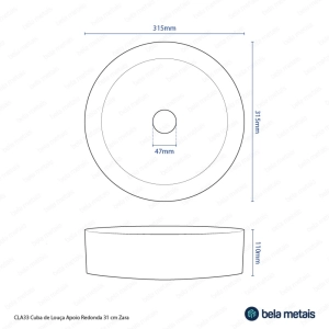 Cuba de Banheiro Louça Apoio Redonda 31 cm (Zara Branca)