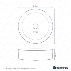 Cuba de Banheiro Lou&ccedil;a Apoio Redonda 31 cm (Zara M&aacute;rmore Bronze Armani)