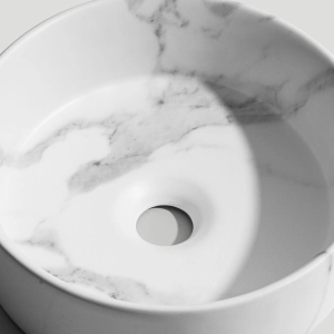Cuba de Banheiro Lou&ccedil;a Apoio Redonda 31 cm (Zara M&aacute;rmore Calacata)
