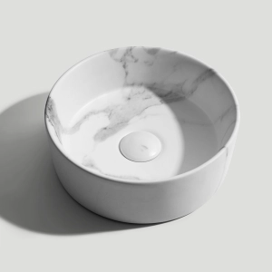 Cuba de Banheiro Lou&ccedil;a Apoio Redonda 31 cm (Zara M&aacute;rmore Calacata)