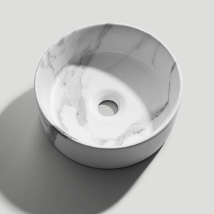 Cuba de Banheiro Lou&ccedil;a Apoio Redonda 31 cm (Zara M&aacute;rmore Calacata)