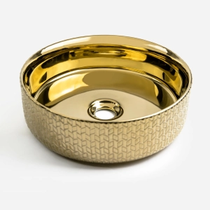 Cuba de Banheiro Lou&ccedil;a Apoio Redonda 36 cm (Porto Dourada Met&aacute;lica)