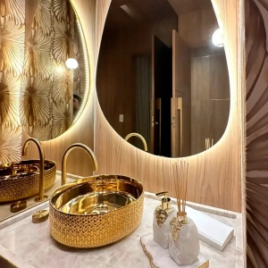 Cuba de Banheiro Lou&ccedil;a Apoio Redonda 36 cm (Porto Dourada Met&aacute;lica)