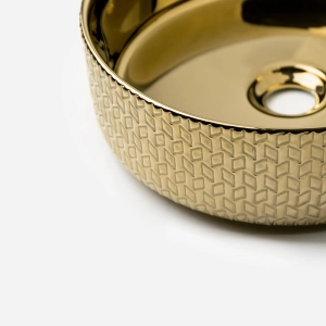 Cuba de Banheiro Lou&ccedil;a Apoio Redonda 36 cm (Porto Dourada Met&aacute;lica)