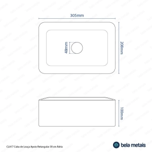Cuba de Banheiro Louça Apoio Retangular 30 cm (Ádria Branca)