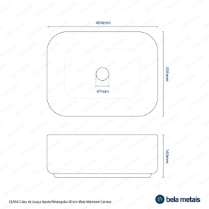 Cuba de Banheiro Louça Apoio Retangular 40 cm (Maia Mármore Carrara)