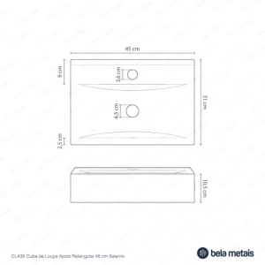 Cuba de Banheiro Lou&ccedil;a Apoio Retangular 45 cm (Salerno Branca)