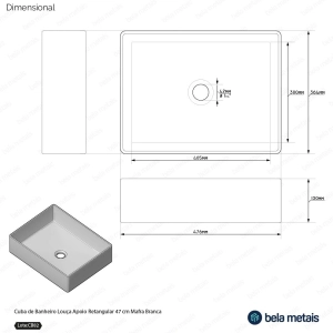 Cuba de Banheiro Louça Apoio Retangular 47 cm (Mafra Branca)