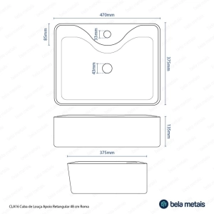 Cuba de Banheiro Louça Apoio Retangular 48 cm (Roma Branca)