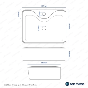 Cuba de Banheiro Louça Apoio Retangular 48 cm (Roma Mármore Carrara)