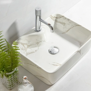 Cuba de Banheiro Louça Apoio Retangular 48 cm (Roma Mármore Carrara)