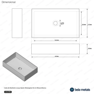 Cuba de Banheiro Louça Apoio Retangular 60 cm (Moura Branca)