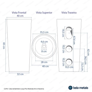 Cuba de Banheiro Lou&ccedil;a Piso Redonda 39 cm (Ravenna Preta)