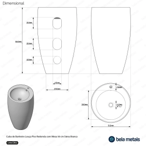 Cuba de Banheiro Louça Piso Redonda com Mesa 50 cm (Siena Branca)