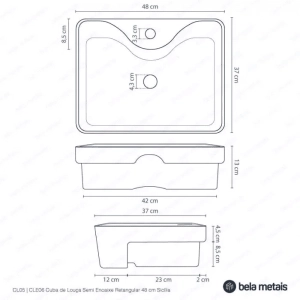 Cuba de Banheiro Lou&ccedil;a Semi Encaixe 48 cm (Sic&iacute;lia M&aacute;rmore Carrara)