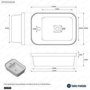 Cuba de Banheiro Lou&ccedil;a Sobrepor com Mesa Lateral 55 cm (Toulon Branca)