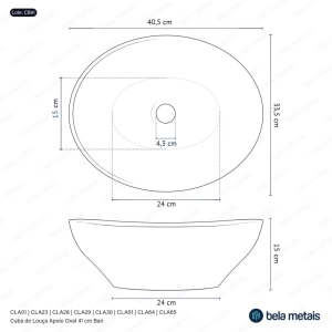Cuba de Banheiro Lou&ccedil;a Apoio Oval 41 cm (Bari Branca)
