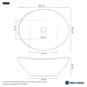 Cuba de Banheiro Lou&ccedil;a Apoio Oval 41 cm (Bari M&aacute;rmore Milano)