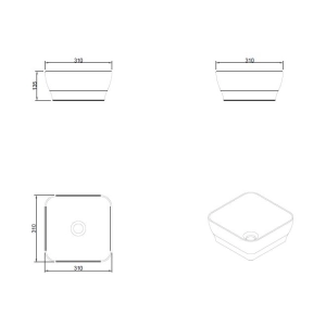 Cuba de Banheiro Lou&ccedil;a Apoio Quadrada 31 cm (Tassa Branca)