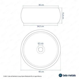Produto Cuba de Banheiro Louça Apoio Redonda 40 cm (Lagos Branca) - Outlet
