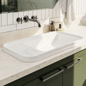 Cuba de Banheiro Louça Sobrepor com Mesa Lateral 75 cm (Arles Branca)