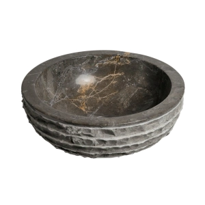Cuba de Banheiro M&aacute;rmore Grey Esculpida Apoio Redonda at&eacute; 40 cm (Mappi)