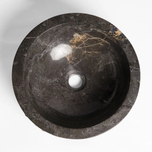 Cuba de Banheiro M&aacute;rmore Grey Esculpida Apoio Redonda at&eacute; 40 cm (Mappi)