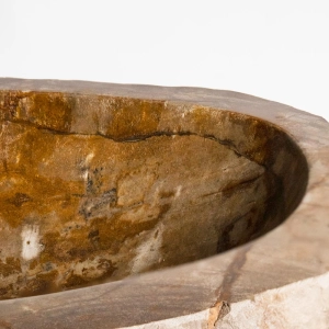 Cuba de Banheiro Madeira Petrificada Natural Apoio at&eacute; 45 cm (Kayu)