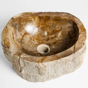 Cuba de Banheiro Madeira Petrificada Natural Apoio at&eacute; 45 cm (Kayu)