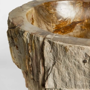 Cuba de Banheiro Madeira Petrificada Natural Apoio at&eacute; 45 cm (Kayu)
