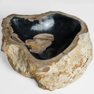 Cuba de Banheiro Madeira Petrificada Natural Apoio at&eacute; 55 cm (Kayu Preta)