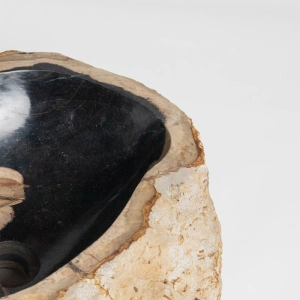 Cuba de Banheiro Madeira Petrificada Natural Apoio at&eacute; 55 cm (Kayu Preta)