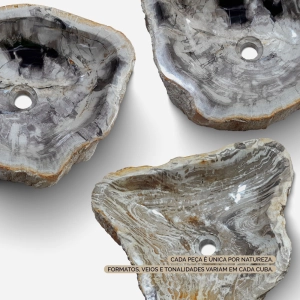 Cuba de Banheiro Madeira Petrificada Natural Apoio at&eacute; 50 cm (Kayu)