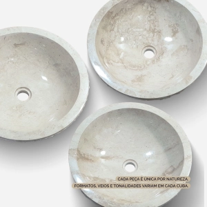Cuba de Banheiro M&aacute;rmore Cream Esculpida Apoio Redonda at&eacute; 50 cm (Sumatra)
