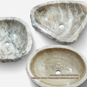 Cuba de Banheiro Mármore Ônix Rústica Apoio Redonda até 50 cm (Gili)