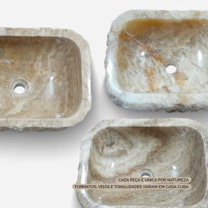 Cuba de Banheiro Mármore Ônix Rústica Apoio Retangular até 50 cm (Gili)