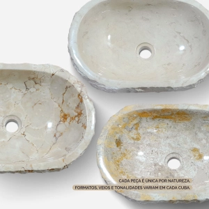 Cuba de Banheiro M&aacute;rmore &Ocirc;nix Vanilla R&uacute;stica Apoio Elipse at&eacute; 50 cm (Riau)