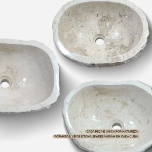 Cuba de Banheiro Mármore Ônix Vanilla Rústica Apoio Redonda até 50 cm (Riau)