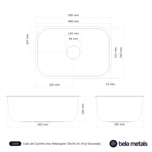 Cuba de Cozinha Inox Retangular 50x34 cm (Fuji Escovada)